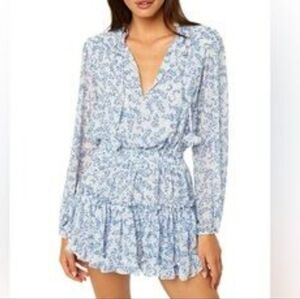 Misa Los Angeles Light Blue Patterned Long Sleeve Dress